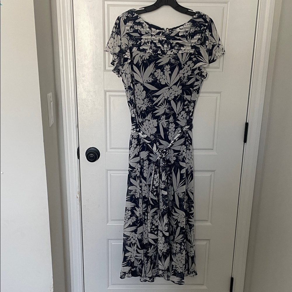 Ralph Lauren Floral Midi Dress Navy & White Size 12